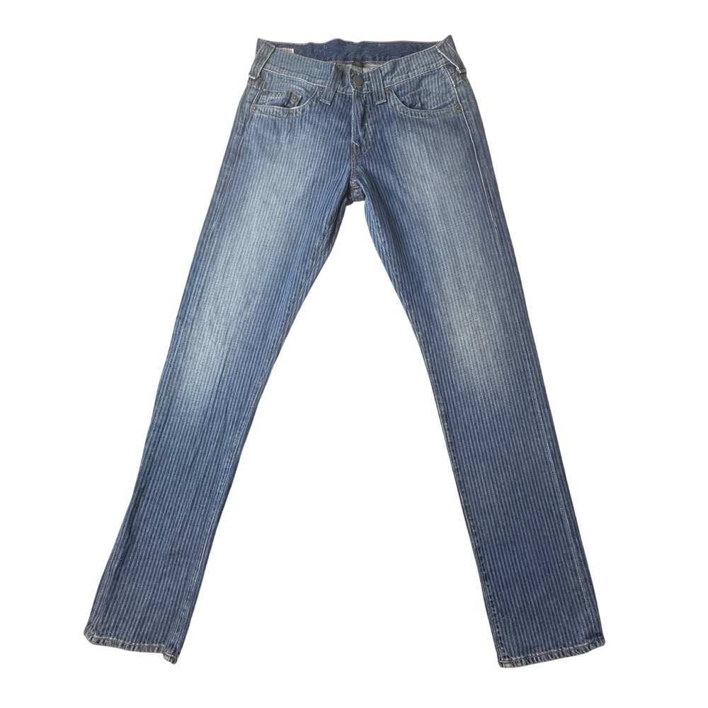 Vintage True Religion Jeans Womens 29 Blue Geno Straight Pinstripe Denim USA